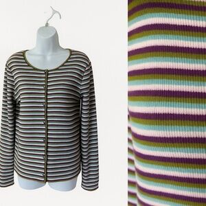 Escada Cardigan Multi Striped Colorful Size L